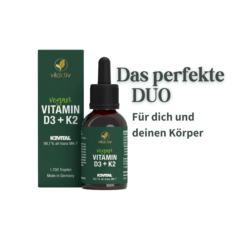 Vitactiv Vitamin D3 und K2 Tropfen mit Textmotiv Das perfekte Duo für dich und deinen Körper