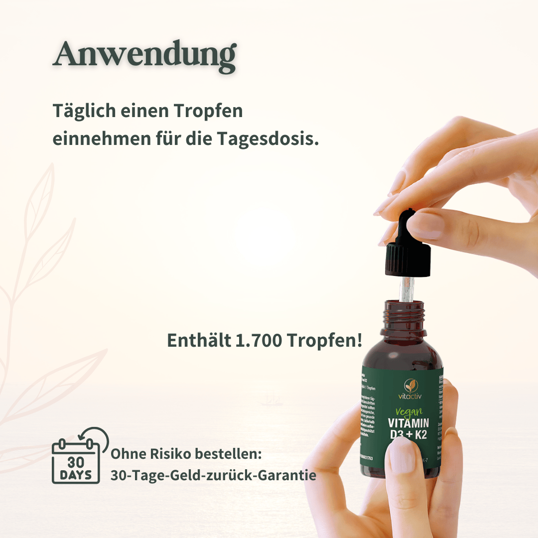Anwendung von Vitamin D3 und K2 Tropfen mit Pipette