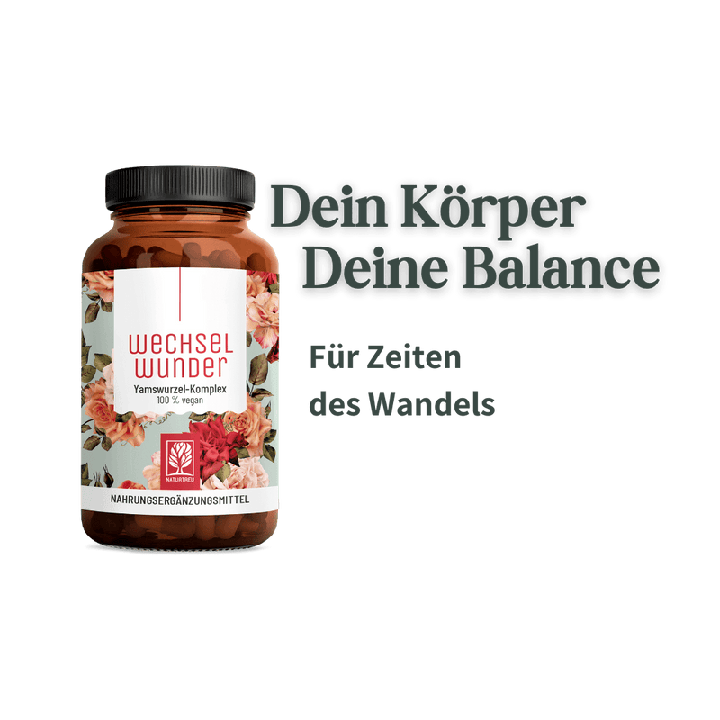 Werbegrafik für Wechselwunder mit dem Slogan „Dein Körper Deine Balance – Für Zeiten des Wandels“.