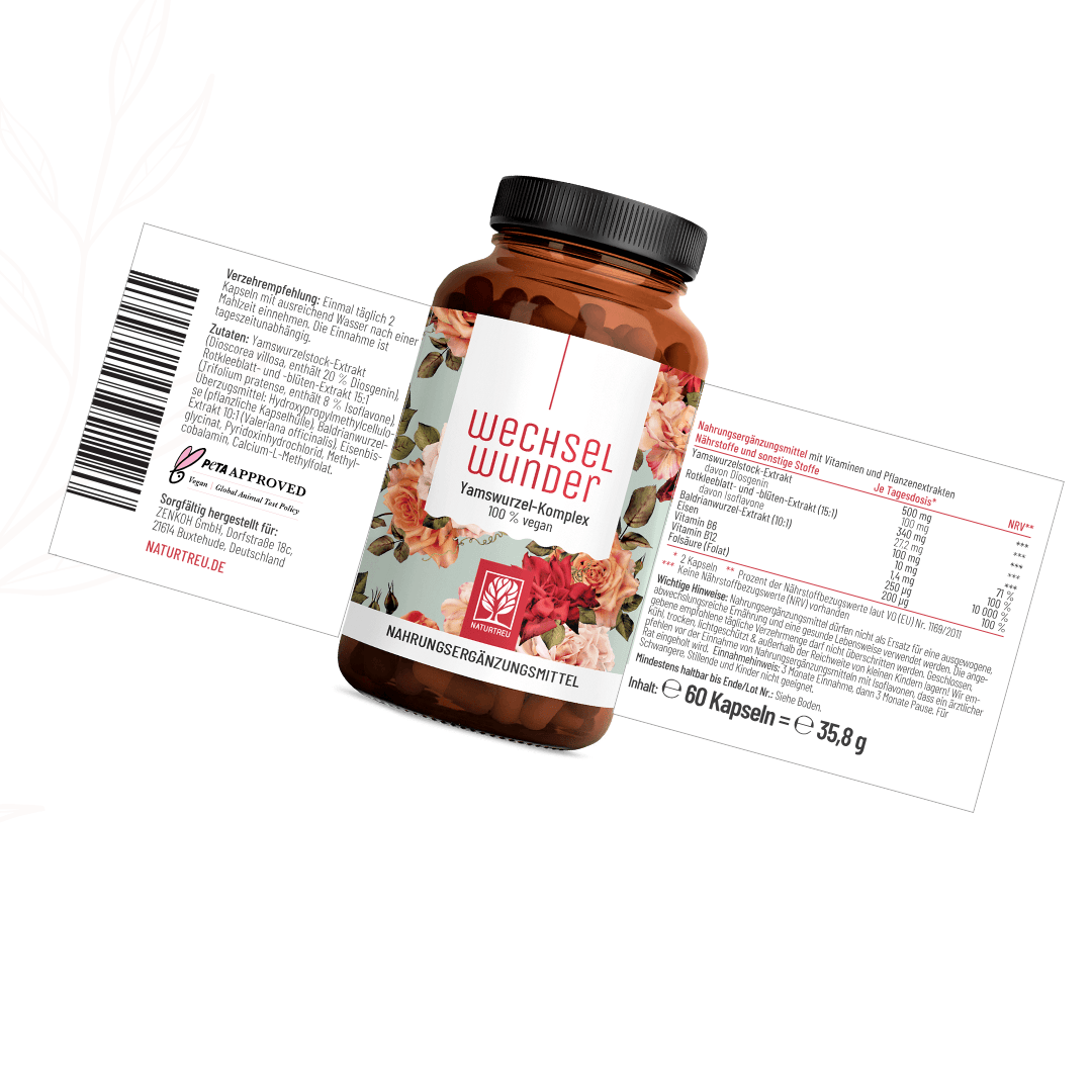 Rückansicht der Wechselwunder Flasche mit detaillierter Zutatenliste und Nährstoffbezugswerten (NRV).