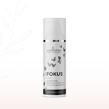 Wo-Men in Balance Fokus Körpercreme 50 ml in Pumpspender, freigestellte Produktabbildung
