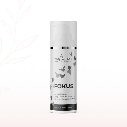 Wo-Men in Balance Fokus Körpercreme 50 ml in Pumpspender, freigestellte Produktabbildung